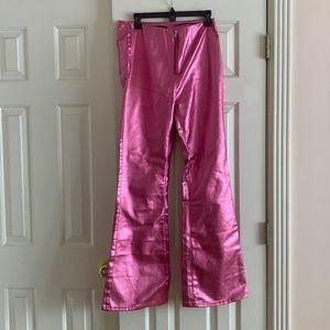 Bright Pink Metallic Look Coated Denim Flare Jeans from Pretty Little Thing!